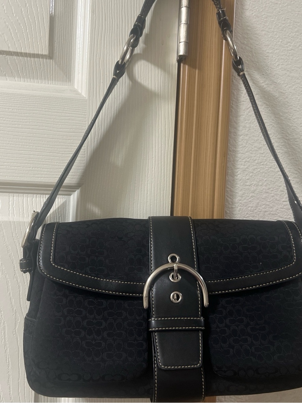 Coach 1463 Vintage Black Soho Flap Y2K Signature C Canvas Shoulder/Tote
